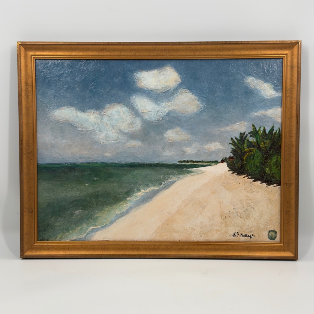 Original Coastal Beach Oil and Wax Painting on Canvas